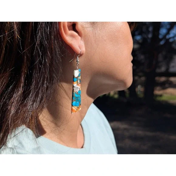Handmade Earrings Natural Stone Mohave Slab Native American Jewelry NA Peete**
